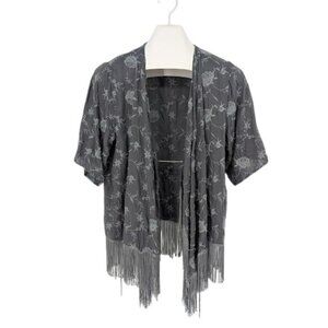 Abercrombie & Fitch Embroidered Fringe Kimono Shawl Festival Whimsigoth One Size